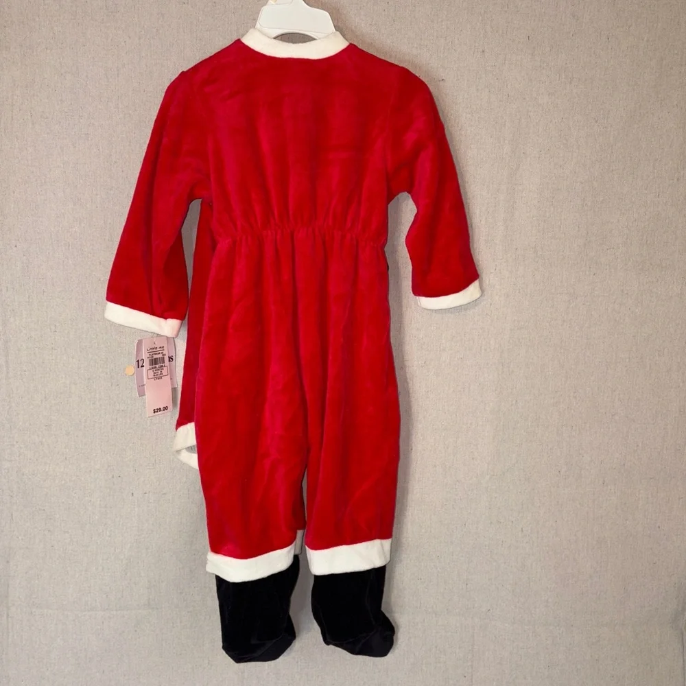 Little Me One Piece Santa Suit Romper 12 Month Velour With‎ Belt NWT!